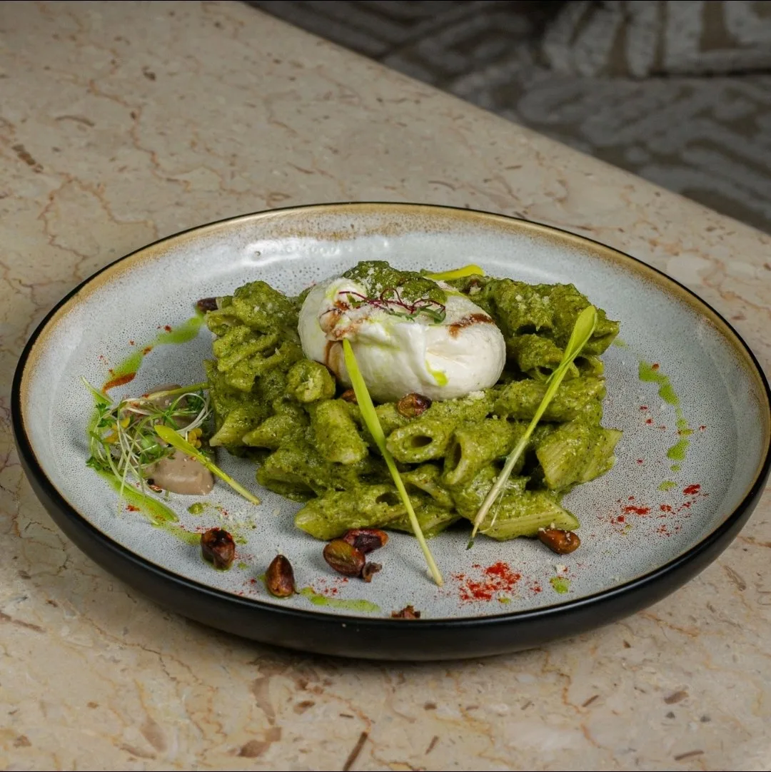 Penne pesto, burrata & pistache