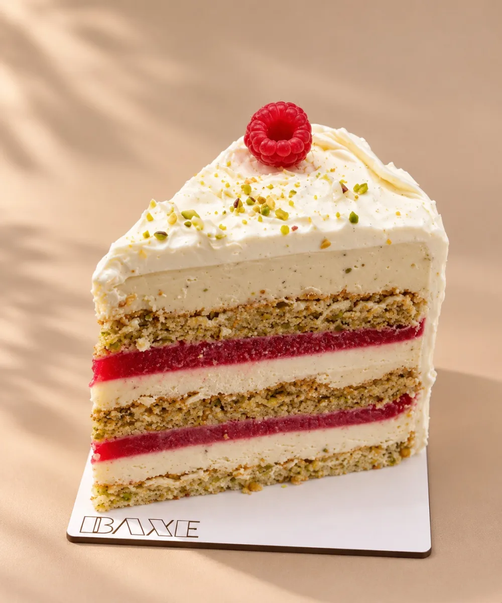 Layer cake pistache framboise